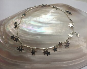 Star Anklet, Silver Stars Anklet, Celestial Anklet, Star Dangle Anklet