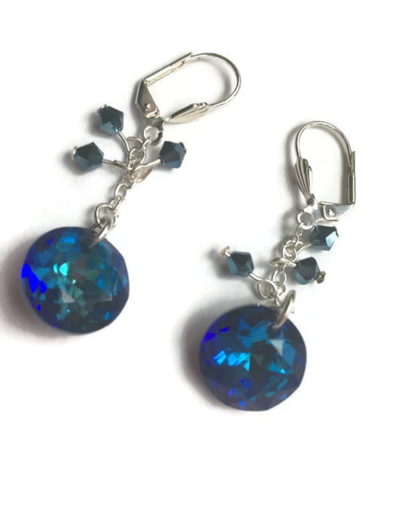 925 pendientes de Plata Hecho con Cristales de Swarovski Rivoli 14mm-Azul Verano