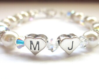 Custom Pearl and Crystal Initial Bracelet, Confirmation/Communion Bracelet, Sterling Silver, Keepsake Bracelet