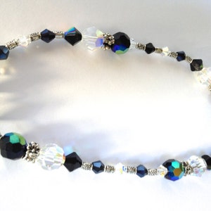 Black Anklet, Beaded Anklet, Ankle Bracelet, Crystal Body Jewelry, Beachy Jewelry, Crystal Anklet, Tibetan Silver