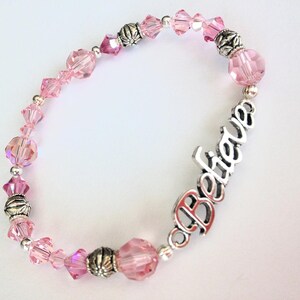 Pink Crystal Believe Bracelet, Custom Color Crystal Bracelet, Christian Jewelry, Pink Bracelet, Inspiring Jewelry, Believe Bracelet