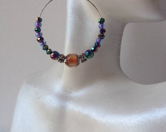 Sale, Mood Hoops, Rainbow Silver Hoop Earrings, Rainbow Hemalyke Hoops, Color Changing Hoop Earrings