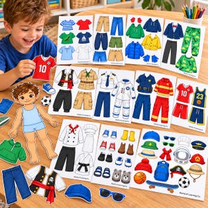 Printable Paper Boy Doll Dress Up Activity 70+ Cutouts, Clothes & Shoes, Montessori STEM Motor Skills, Preschool Pretend Play, A4-Us Letter