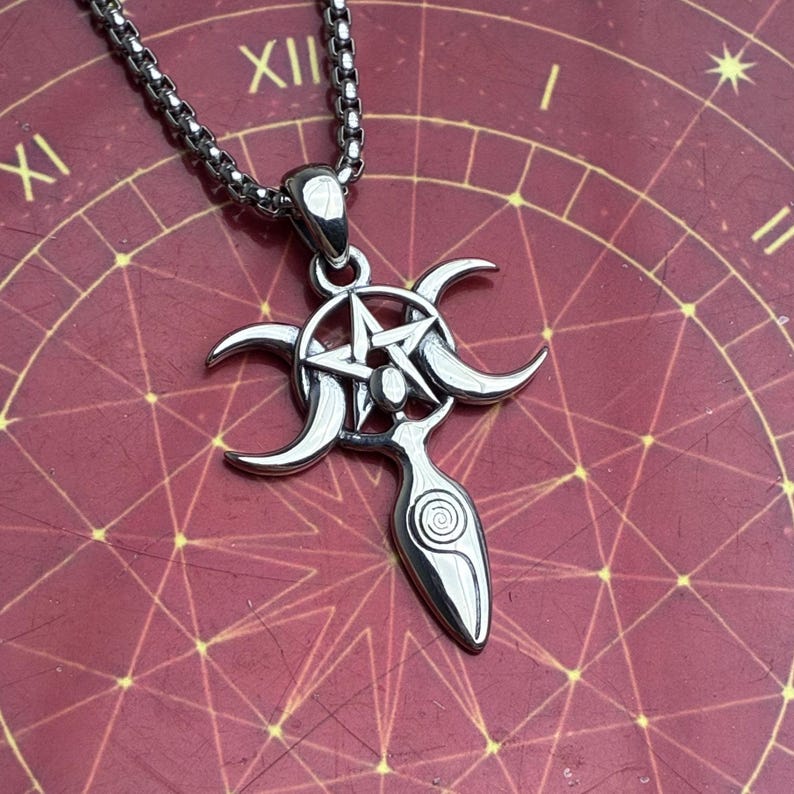 Triple Moon Goddess Necklace 925 Sterling Silver Jewelry Witch Pendant ...