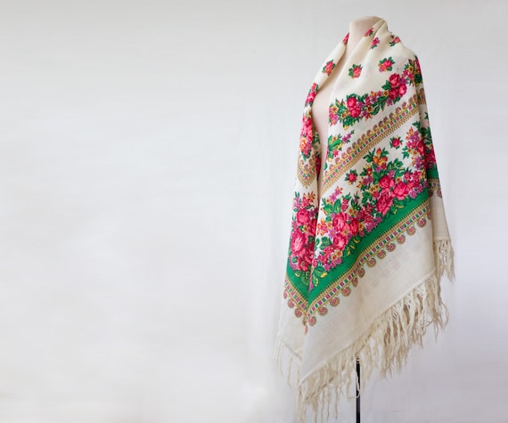white Russian shawl, large wool shawl, warm wool t