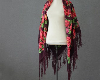 Bordeaux Russian shawl with defects | Hand block printed shawl