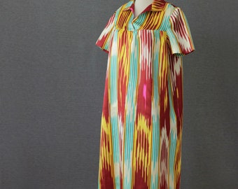 Vestido uzbeko ikat de seda / Vestido de ajuste relajado / Vestido de cambio Ikat / Vestido tradicional uzbeko / Extra pequeño a extra grande, NWOT