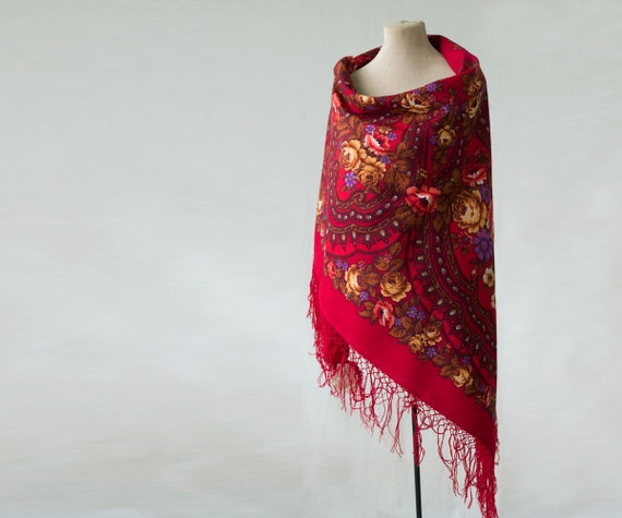 Ships from the US - dark red Russian shawl, rich … - image 2