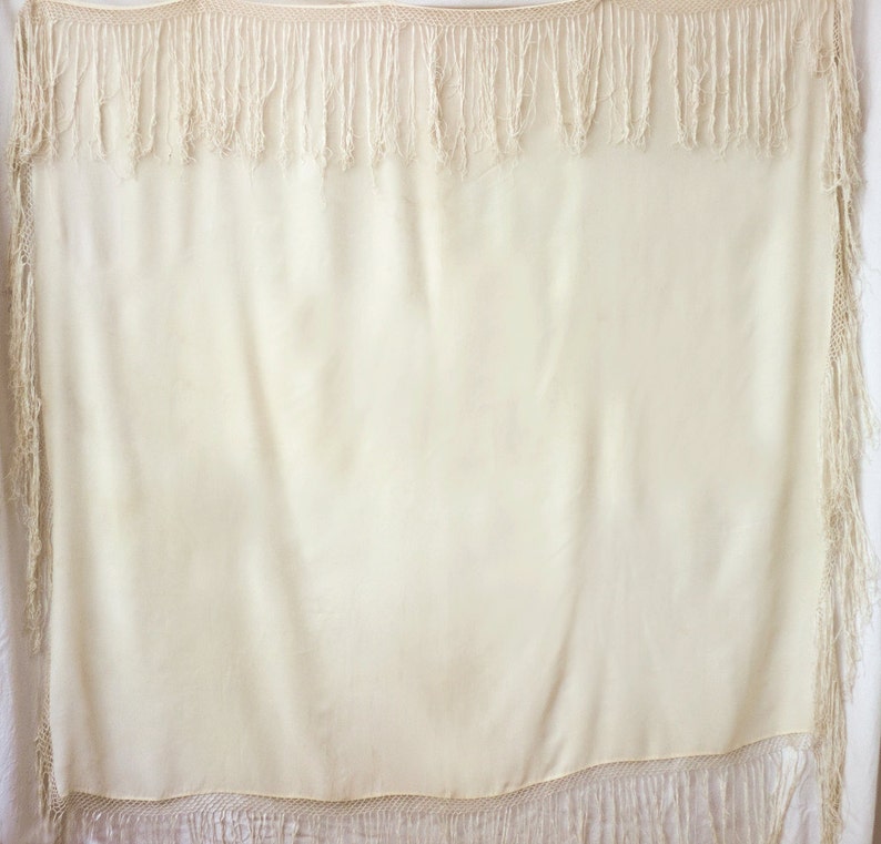 large silk fringed shawl, cream silk shawl, piano shawl, silk challis, bohemian, oversized silk shawl, cream, off white, silk wrap tassels image 4