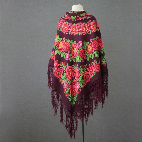 Bordeaux Russian shawl with defects | Hand block … - image 3
