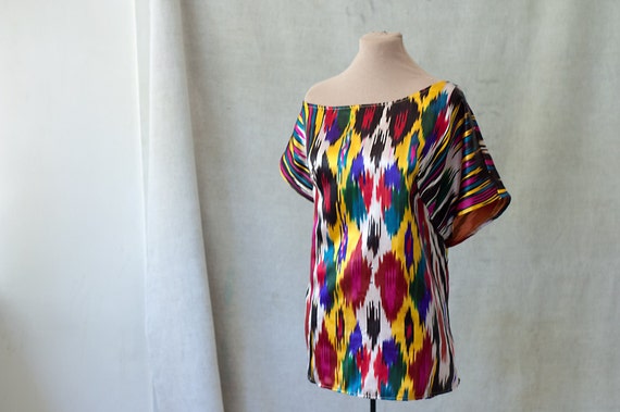 Off shoulder silk top bateau neck top ballet top ikat silk | Etsy