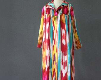 Silk ikat Uzbek dress | Loose fitting dress | Extra Small through Large | NWOT | Modest silk dress