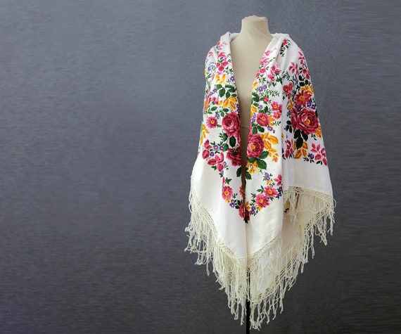 Russian shawl, cotton shawl, large shawl, floral t