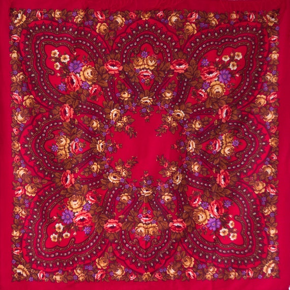 Ships from the US - dark red Russian shawl, rich … - image 5