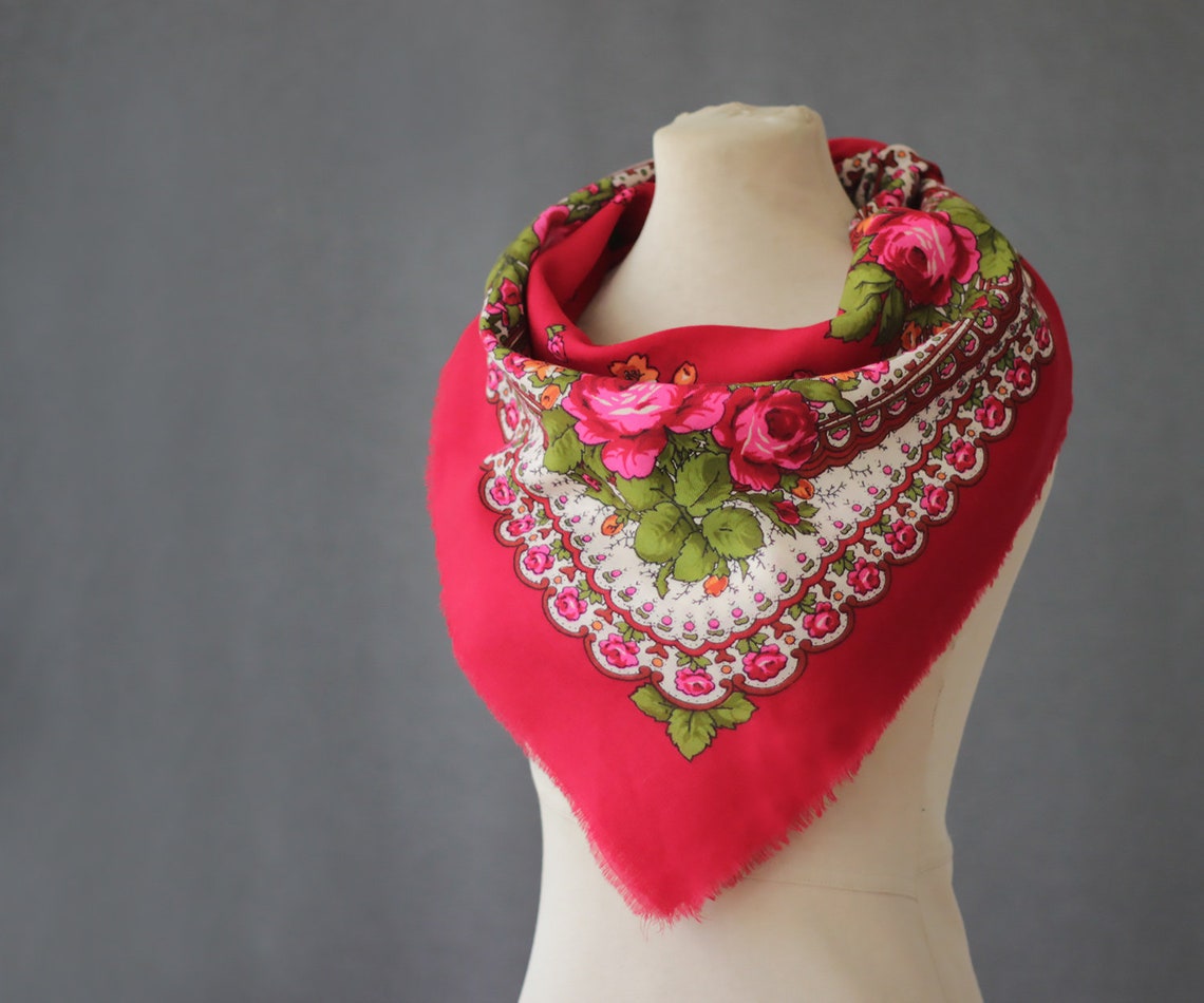 Red Russian scarf vintage wool scarf babushka scarf Russian Etsy