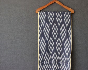 blue and white Uzbek ikat fabric, vintage chevron ikat fabric for sewing or upholstery, yardage