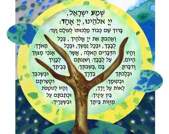 Hebrew Art - Jewish Prayer - Shema - square format
