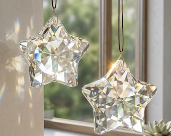 2-Inch Crystal Star Sun Catchers, Rainbow Window Hanging Prisms (Set of 2)