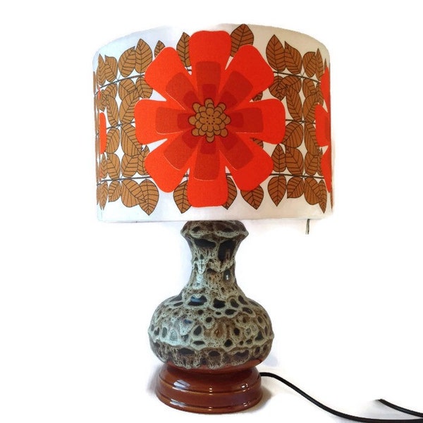 Retro 70's ceramic lamp and handmade shade from vintage fabric