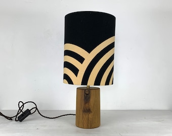 Wooden table lamp with vintage fabric lampshade