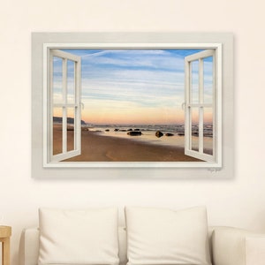 Sea View Canvas Print: Open Window Mediterranean Coastal Wall Art