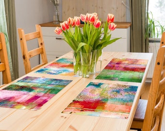 BEST SELLER, Rainbow Artistic Placemats Set of 4 | Abstract Photography on Vinyl Material | Heat-Resistant & Washable | Gift Idea