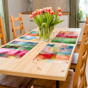Rainbow Artistic Placemats Set of 4 | Abstract Photography on Vinyl Material | Heat-Resistant & Washable | Tableware Gift