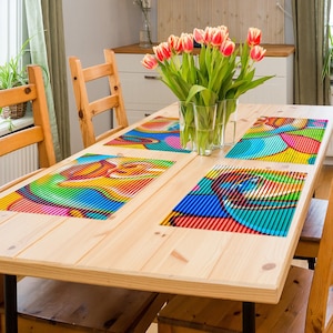 Colorful placemats printed on vinyl fabric, Pop art printed placemats, Set of 2-12 side table mats, Free Matching Coasters, Dorm room gift
