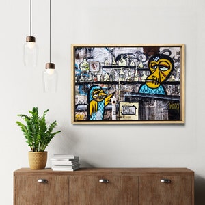 Large street art photography printed on canvas, Dorm décor wall art, Hipster wall décor, Ready to hang framed canvas art