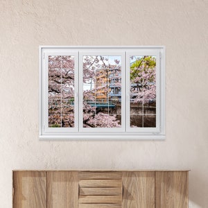 Sakura Blossom Canvas Art: 3D Window View, Japan Photography