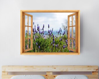 Lavender Field Canvas Print: 3D Window View, Ready to Hang