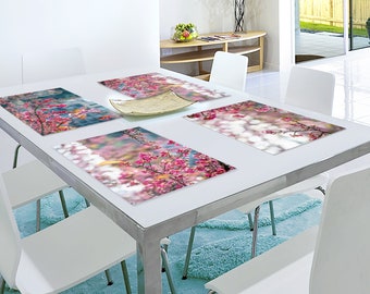 Set of 2-12 Pink Sakura Flower Placemats - Botanical Garden Collection - Washable Vinyl Tablemats