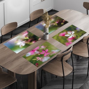 6 WHITE PLUMERIA FLOWER PLACEMATS 6 Matching Coasters Home Decor Gift Vinyl Non-slip Kitchen Dining Table mats TM003_WT-Australia Made 