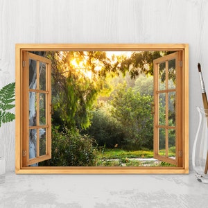 Sunset Forest Canvas Wall Art – Faux Window View