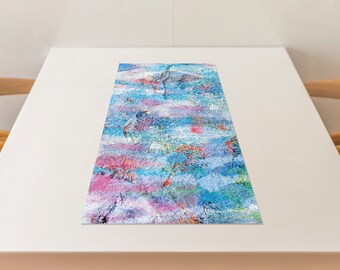 Light Blue Dinning table runner, Boho chic home décor, Vinyl table runner, New home housewarming gift