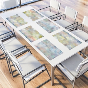 Set Of 2-12 Light Blue Vinyl Placemats, Abstract Aqua Color Table mats, Boho Style Table Décor, Housewarming Gift