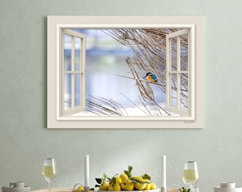 Kingfisher Bird Canvas Print: 3D Open Window Nature View
