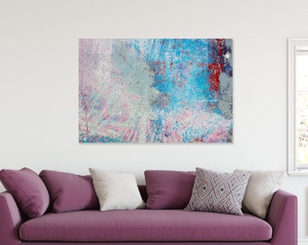 Abstract Textured Wall Art - Splattered Paint on Canvas, Urban-Inspired Blue and Pink Decor
