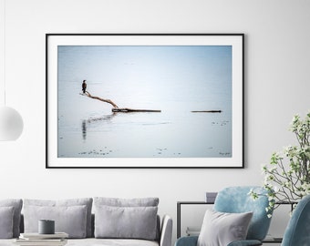 Monochrome Bird Migration Wall Art - Hula Lake Winter Serenity - Wildlife Photography Print - Birdwatcher Gift Idea
