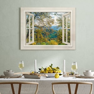 Fake open window with landscape photo of Croatia printed on canvas, Large framed wall décor photography art print, New home gift