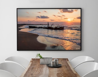 Mediterranean Sunset Beach Print: Seascape Photography, Coastal Wall Art