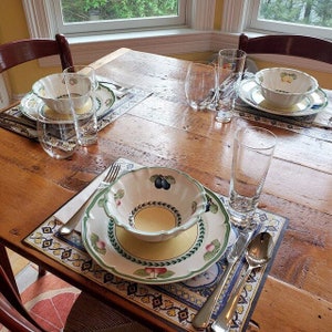 Decoración de mesa de estilo portugués, juego de 2 a 12 manteles individuales de vinilo impresos, manteles azules coloridos