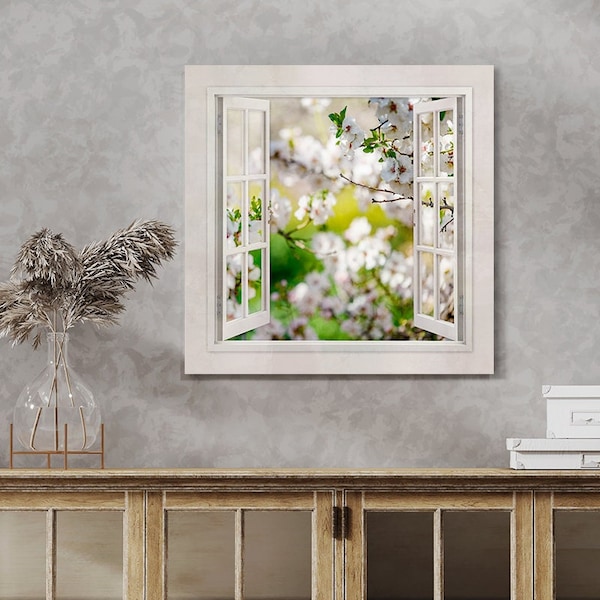 Framed Square Window View Canvas Art, Nature Scenery photography Print on Canvas, New home gift