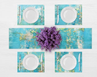 Teal Placemats Sets of 2-12, Washable Square Vinyl Turquoise placemats, Dining Table Mats Kitchen Décor