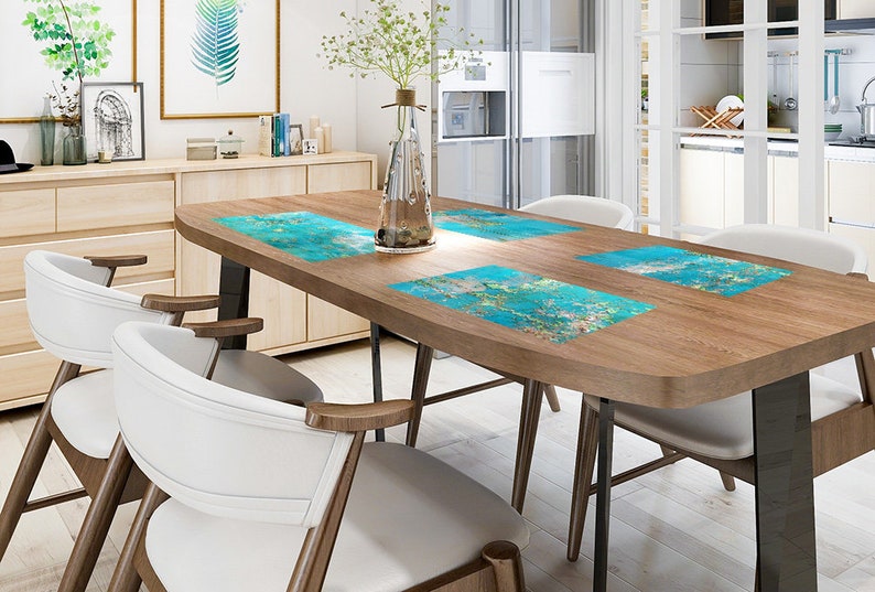 Unique Teal Placemats Sets of 412 Washable Vinyl Placemats Etsy