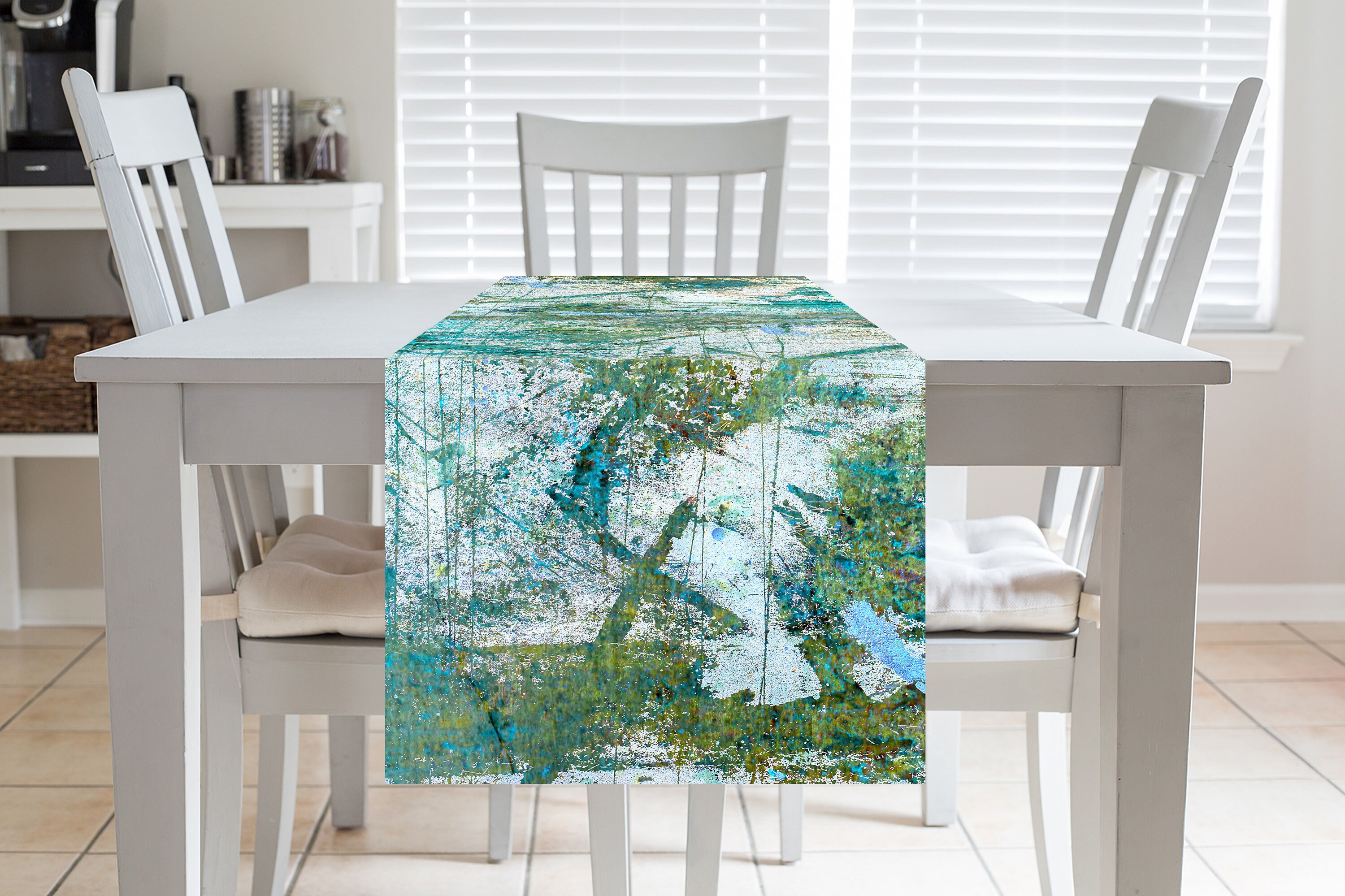Blue and green abstract table runner, Turquoise coffee table