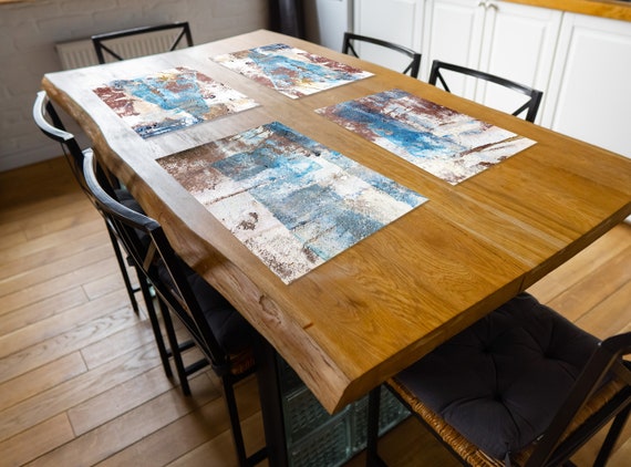 Blue and Brown Abstract Placemats Sets of 2-12 Printed on Vinyl