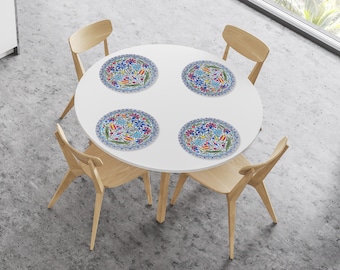 Manteles individuales con estampado floral - Juegos de 2 a 12 manteles individuales redondos de vinilo - Regalo para un nuevo hogar