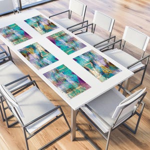 Vibrant Abstract Vinyl Placemats Set - Washable Non-Slip Heat-Resistant Table Mats with Coasters, Custom Sizes Available