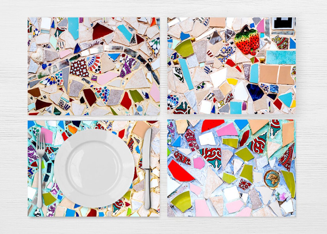 Mosaic print placemats Vinyl table Placemats Set Of 4 unique Etsy